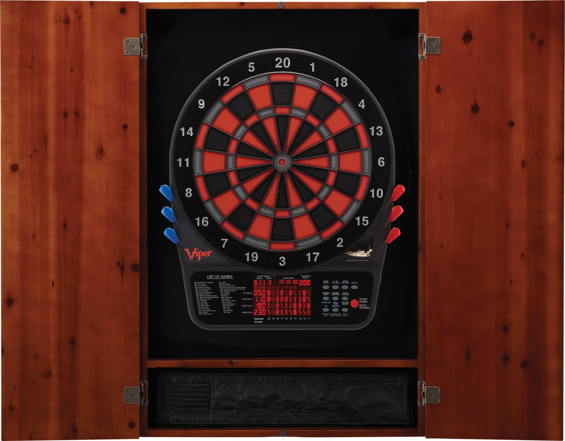 Premium Viper Metropolitan Solid Wood Dartboard Cabinet with Electronic Dartboard – Ready-to-Play Bundle Includes 2 Sets Soft-Tip Darts & Integrated Storage – Multiple Stain Options – Perfect for Game Rooms, Bars, and Home Entertainment