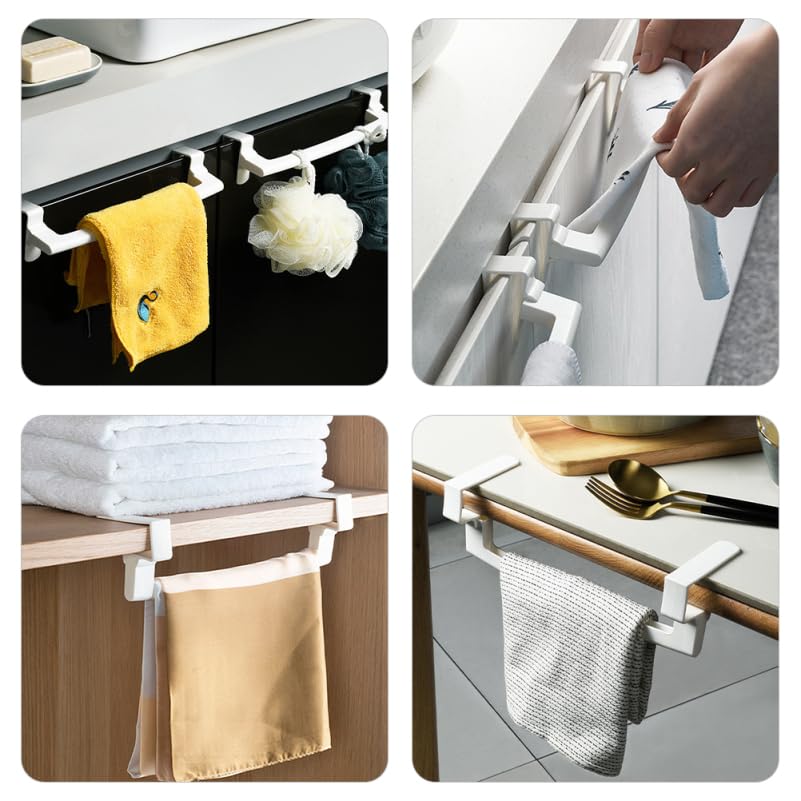 2-Pack No-Drill Over Door Towel Rack - White ABS Cabinet Mount Bathroom Towel Holder & Organizer for Kitchen, Bathroom, and Bedroom Storage