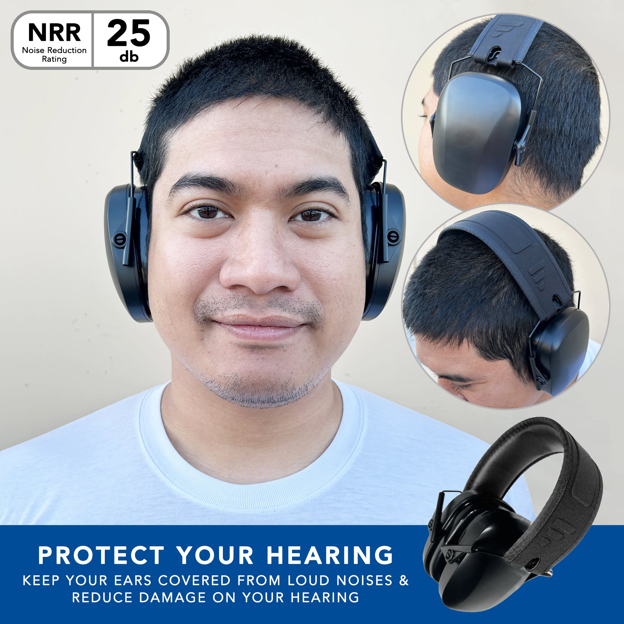 NRR 25dB Noise Cancelling Ear Muffs for Adults & Kids - Professional Hearing Protection Headphones for Shooting Range, Construction, Lawn Mowing & Loud Environments