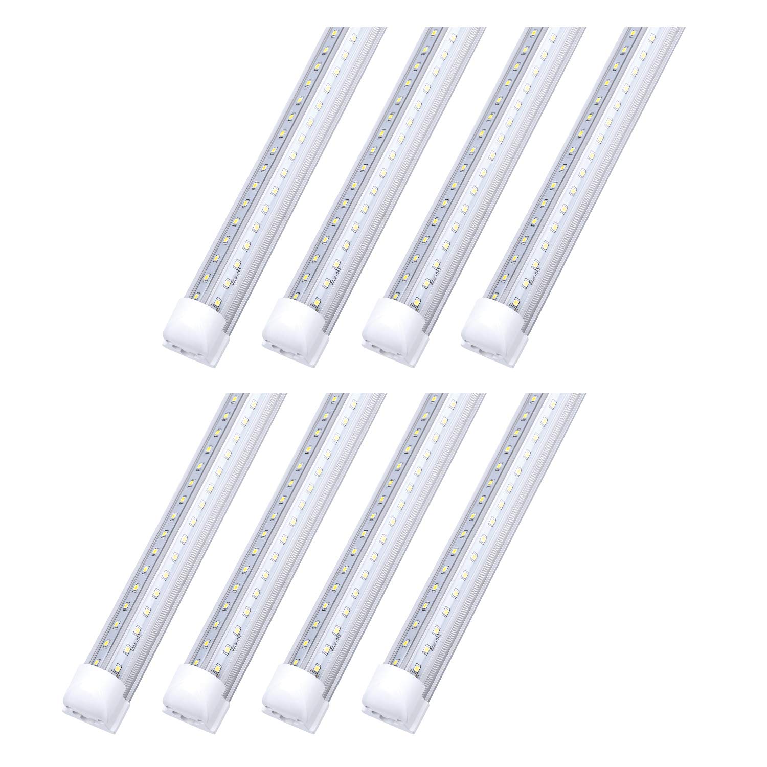 8 Foot LED Tube Light, T8 72W V-Shaped Bulbs - 6000K Daylight White, Clear Lens, Plug and Play Fluorescent Replacement - Energy Saving Shop Lighting for Garages, Warehouses & Retail Stores (8-Pack)