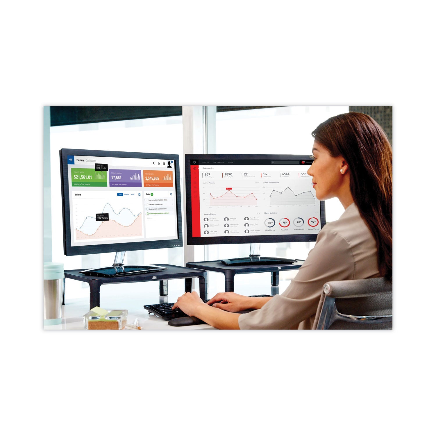 3M™ Adjustable Monitor Stand - Ergonomic Black Desk Riser (16