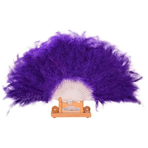 Elegant Large Purple Feather Folding Hand Fan for Wedding, Showgirl Dance, and Home Decor - Vintage Style Handheld Fan for Parties, Performances, and Gifts