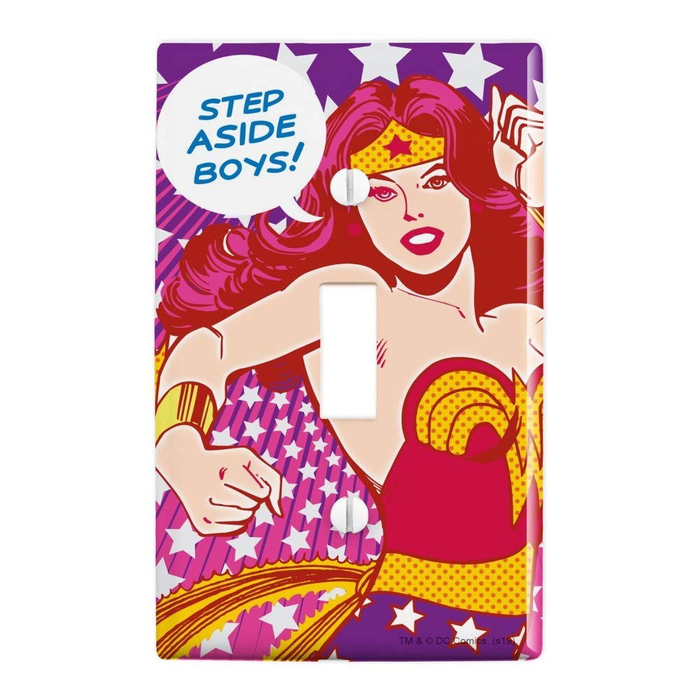 Wonder Woman Step Aside Boys Plastic Wall Decor Toggle Light Switch Plate Cover - Superhero Home Decor for Bedroom, Office & Game Room - DC Comics Themed Electrical Accessories