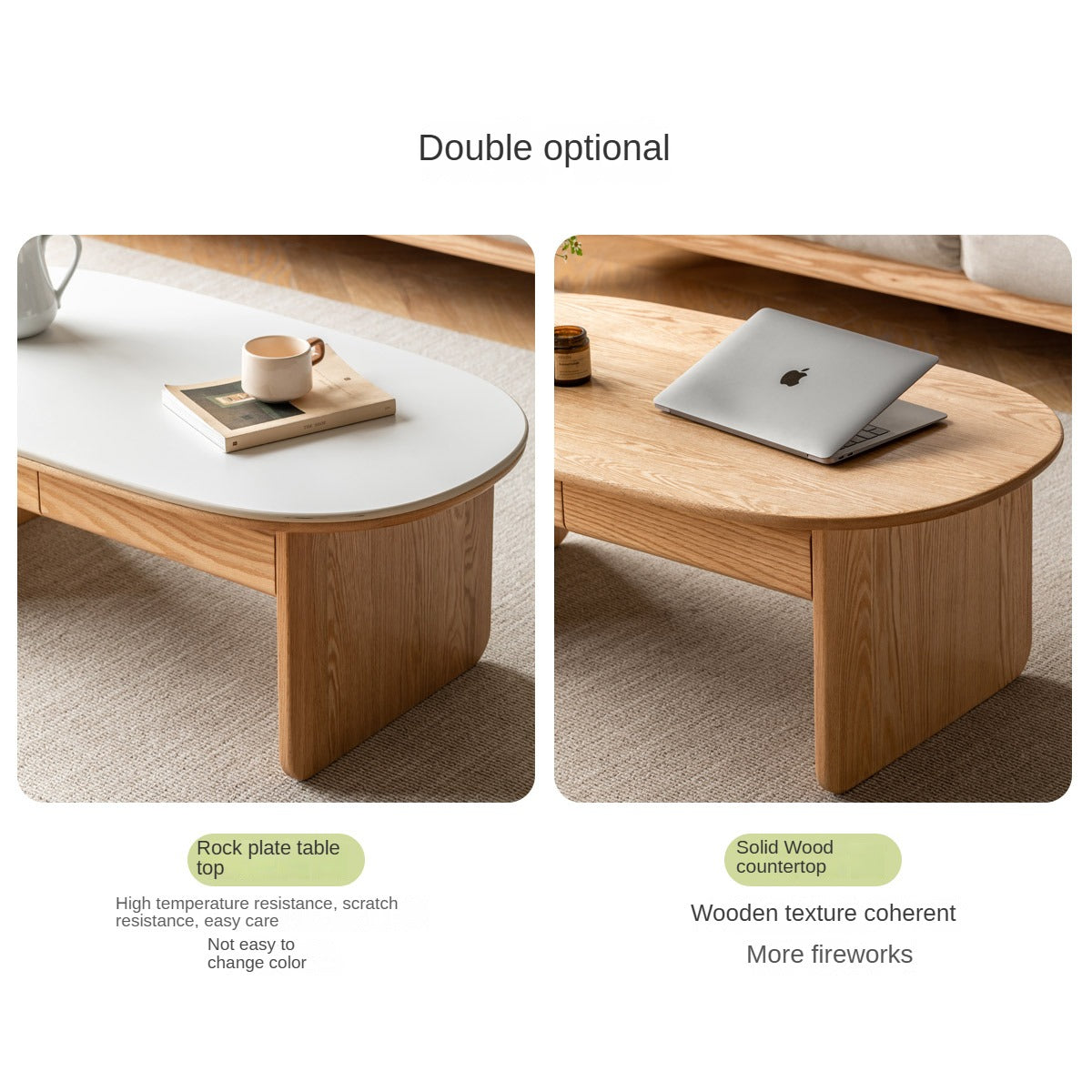 Solid Oak Wood Coffee Table with Storage - Rustic Living Room Furniture for Home Decor, Books, and Remote Control Organization