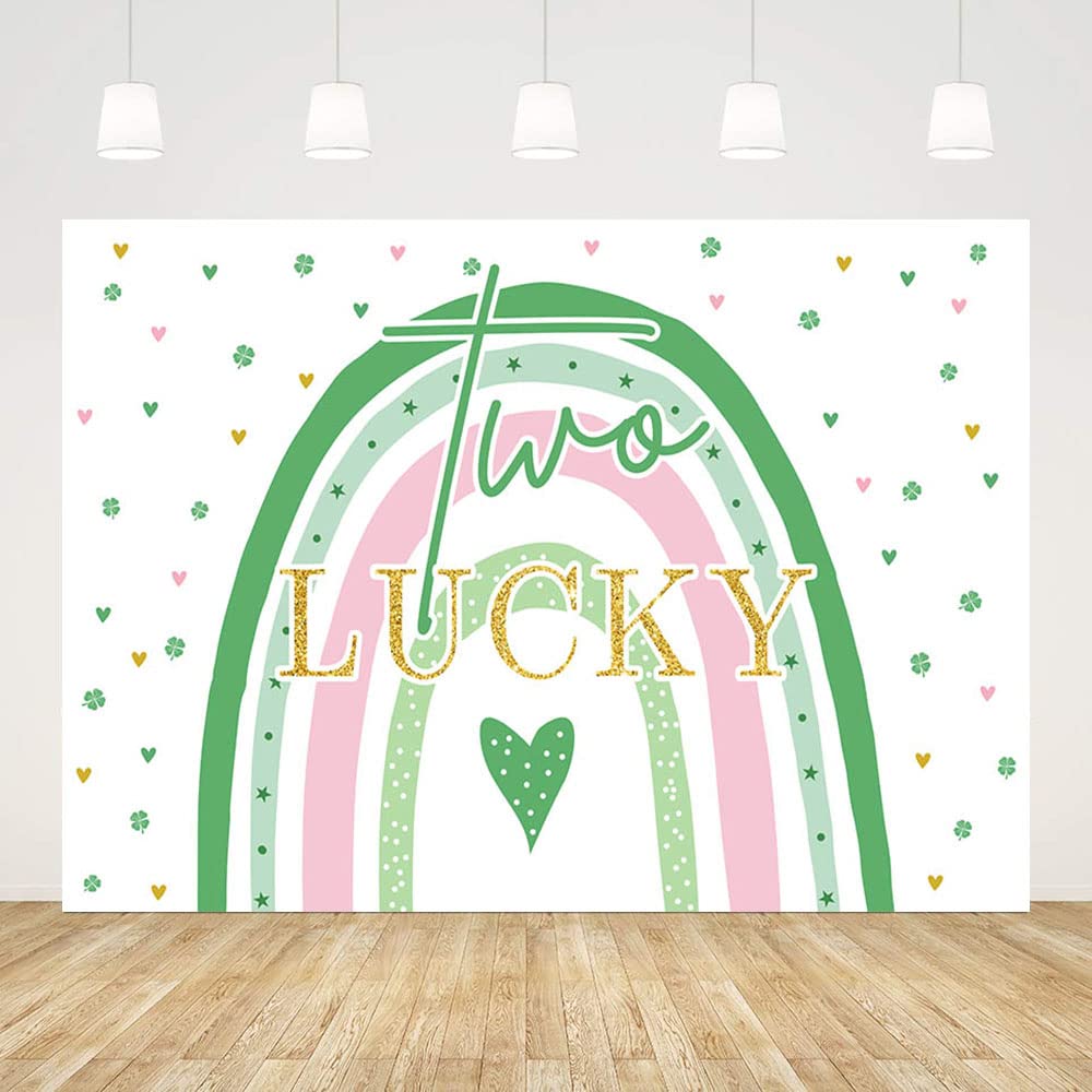 MEHOFOND Boho Birthday Backdrop for Girls - 2nd Birthday Party Decorations, St. Patrick's Day Shamrock Green Clover Background - 7x5ft Vinyl Photo Prop for Cake Table, Studio & Home Decor - Perfect for Baby Showers, Themed Parties & Photo Booths