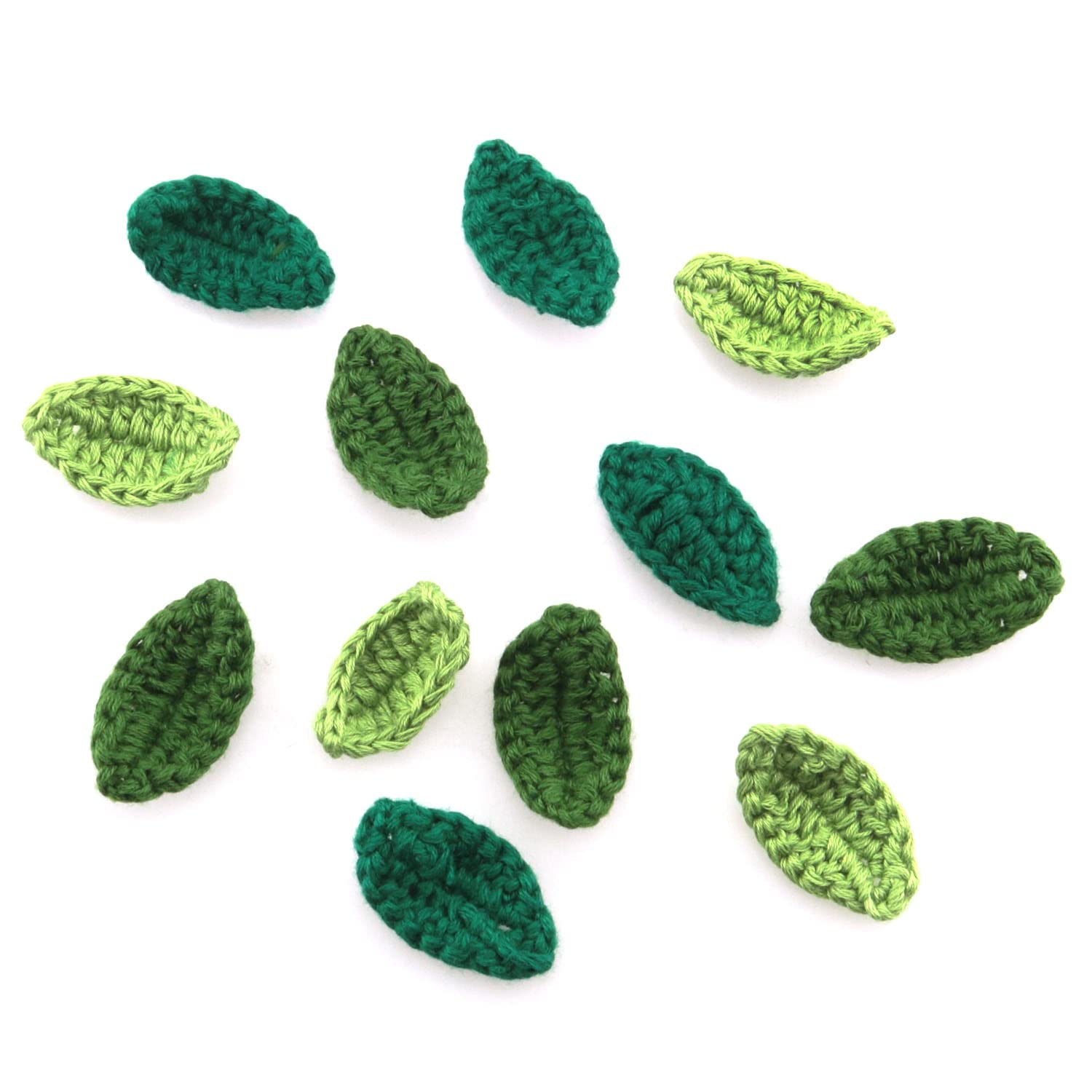 ZCZQC 12PCS Handmade Crochet Green Leaf & Flower Appliques - DIY Craft Embellishments for Cardmaking, Scrapbooking, Home Decor, Wedding Invitations and Gift Wrapping