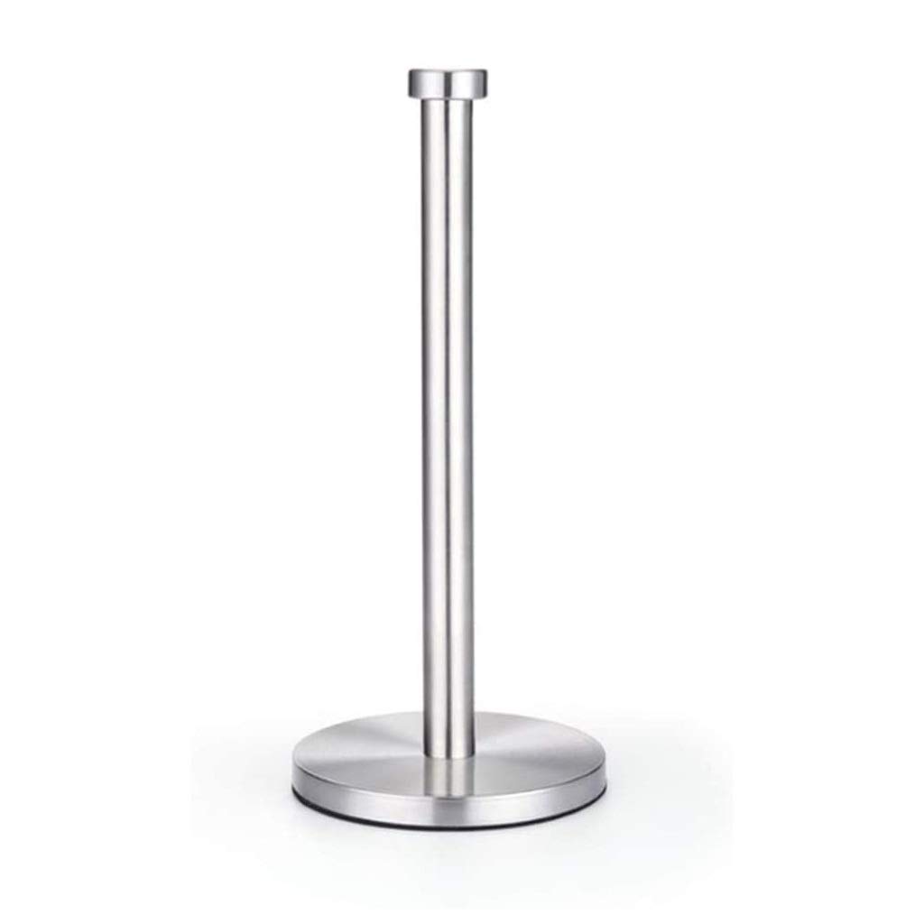Stainless Steel Paper Towel Holder with Heavy Weighted Base - Countertop Standing Kitchen Roll Holder for Standard & Family Size Rolls | Brushed Finish | Perfect for Kitchen, Bathroom & Office Organization