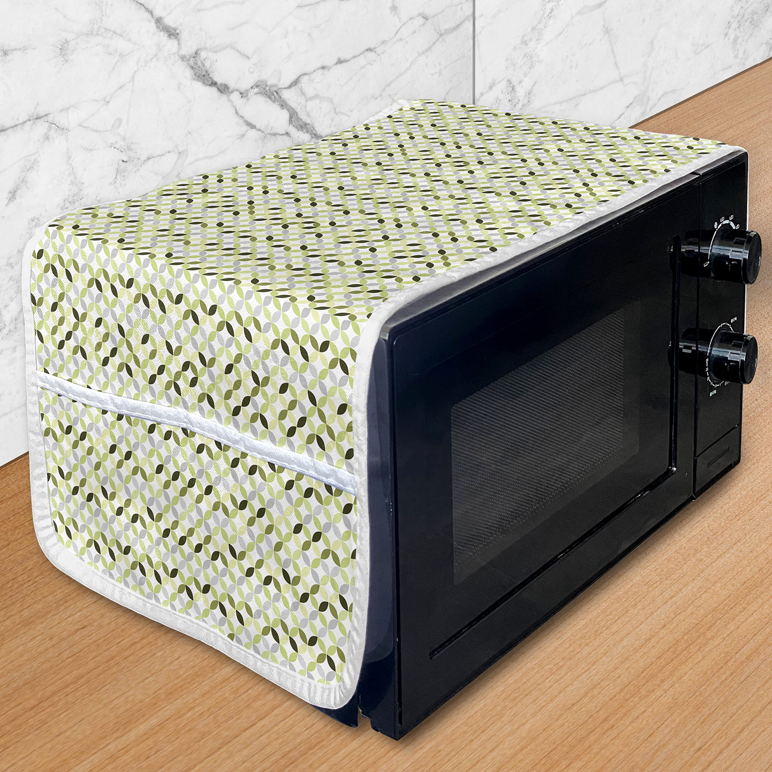 Ambesonne Waterproof Microwave Cover - Green & Grey Abstract Circles Design, 36