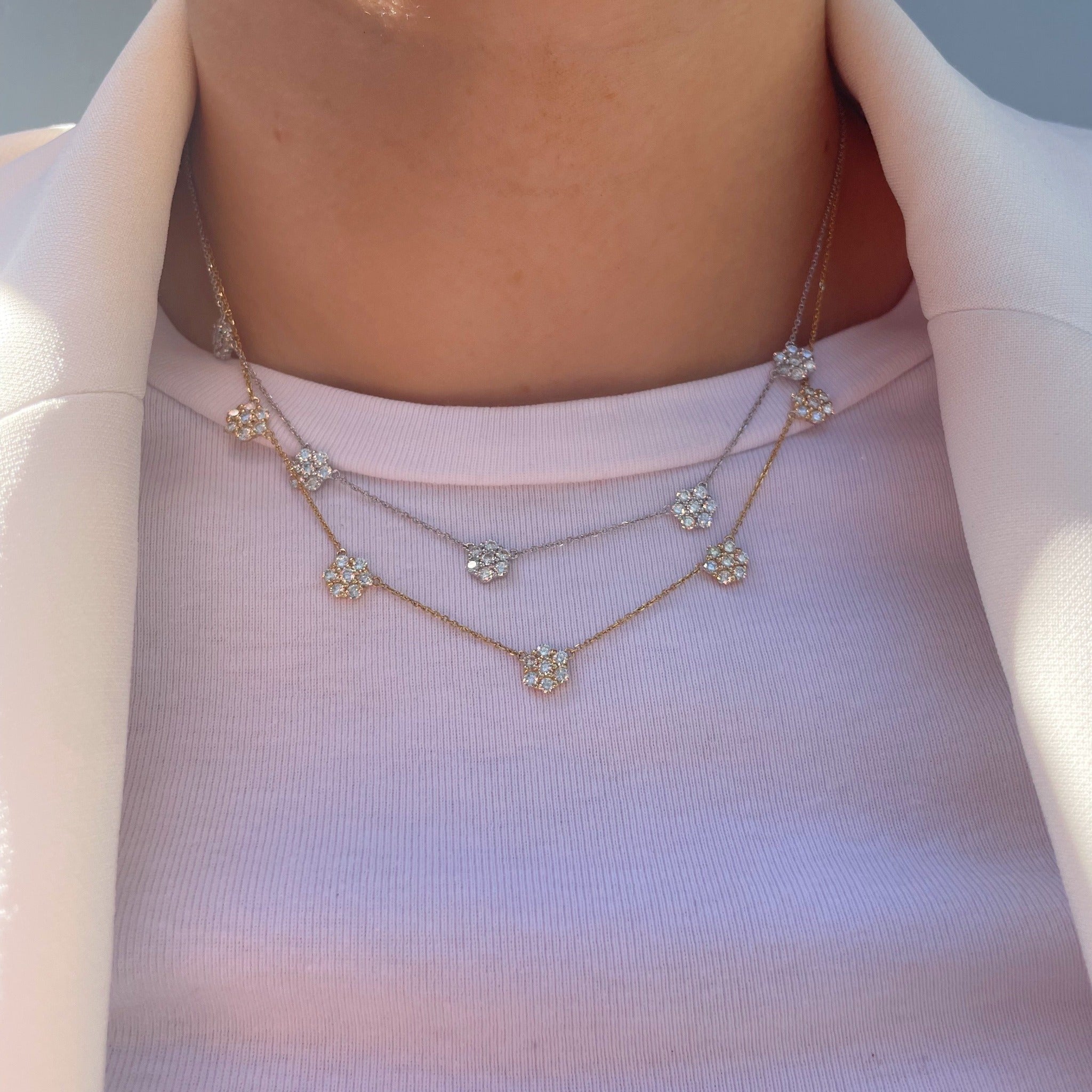 2ctw Diamond Flower Cluster 5 Station 14K White Gold Necklace for Women - Elegant Bridal Jewelry, Anniversary Gift & Special Occasion Accessory
