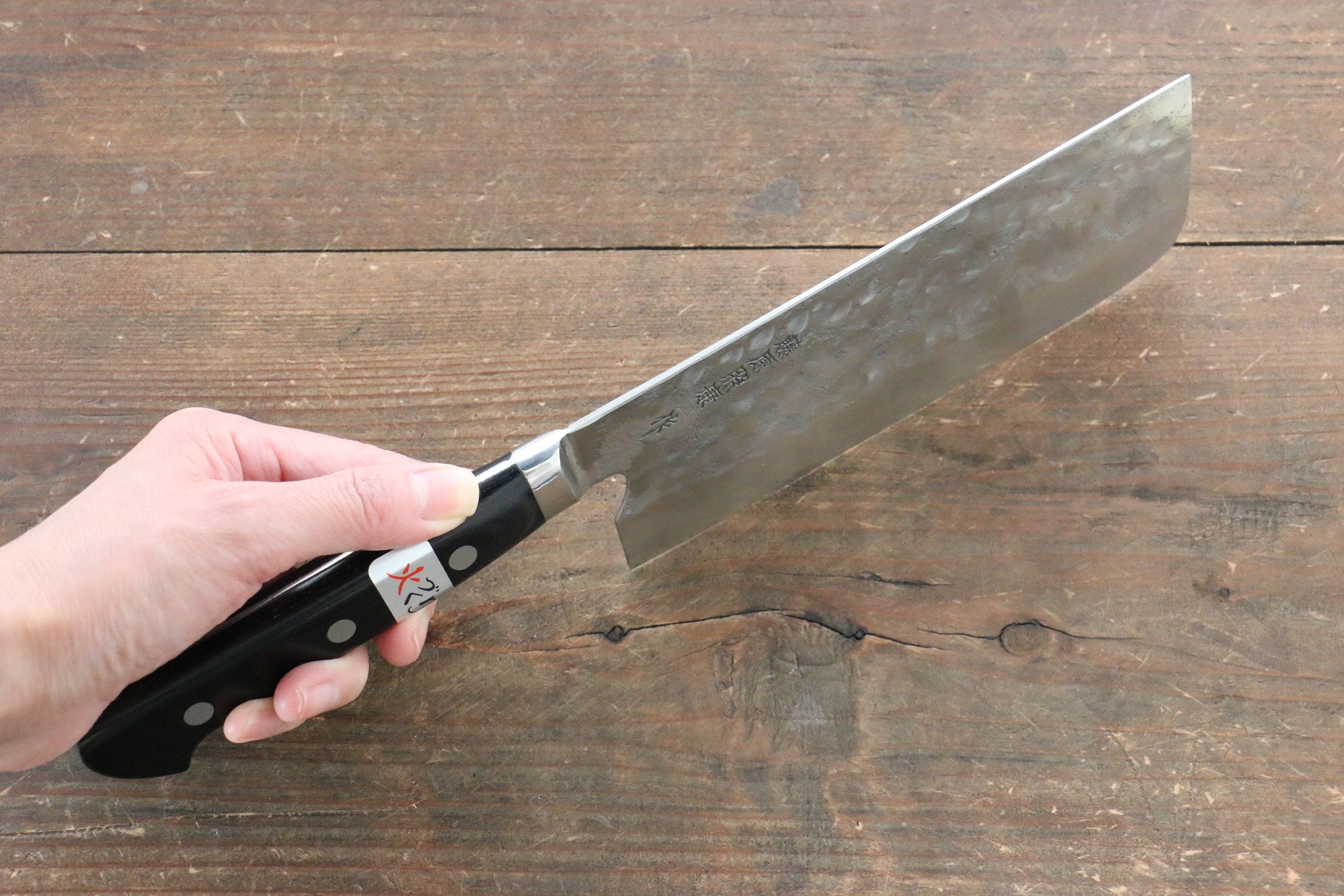 Premium Fujiwara Teruyasu Maboroshi No.1 White Steel Nashiji Hammered Nakiri Knife 165mm - Black Pakkawood Handle - Japanese Chef Knife for Slicing, Dicing & Chopping Vegetables - Perfect for Home Cooks & Professional Chefs