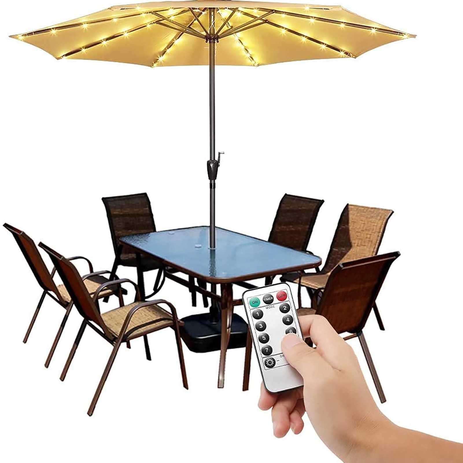 TTdamai 104 LED Patio Umbrella String Lights - Battery Operated, 8 Lighting Modes, Remote Control, Waterproof Outdoor Pole Lights for Garden, Camping & Backyard (4 Colors) - Perfect for Evening Gatherings and Outdoor Relaxation