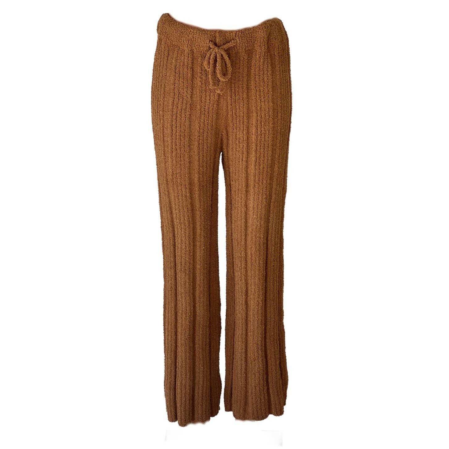 Luxury Solid Color Ribbed Knit Blanket Pants - Caramel Brown | Cozy Loungewear for Home, Travel & Relaxation