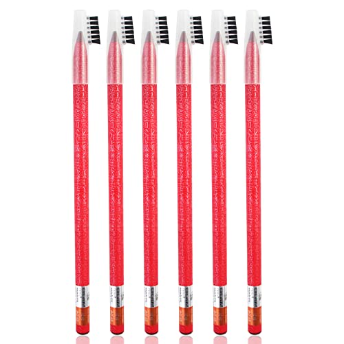 6pcs Waterproof Eyebrow Pencil Set - Microblading, Peel-off & Tattoo Marking Pencils for Permanent Makeup - Red Brown | Perfect for Eyebrow Shaping, Outlining & Professional Salon Use