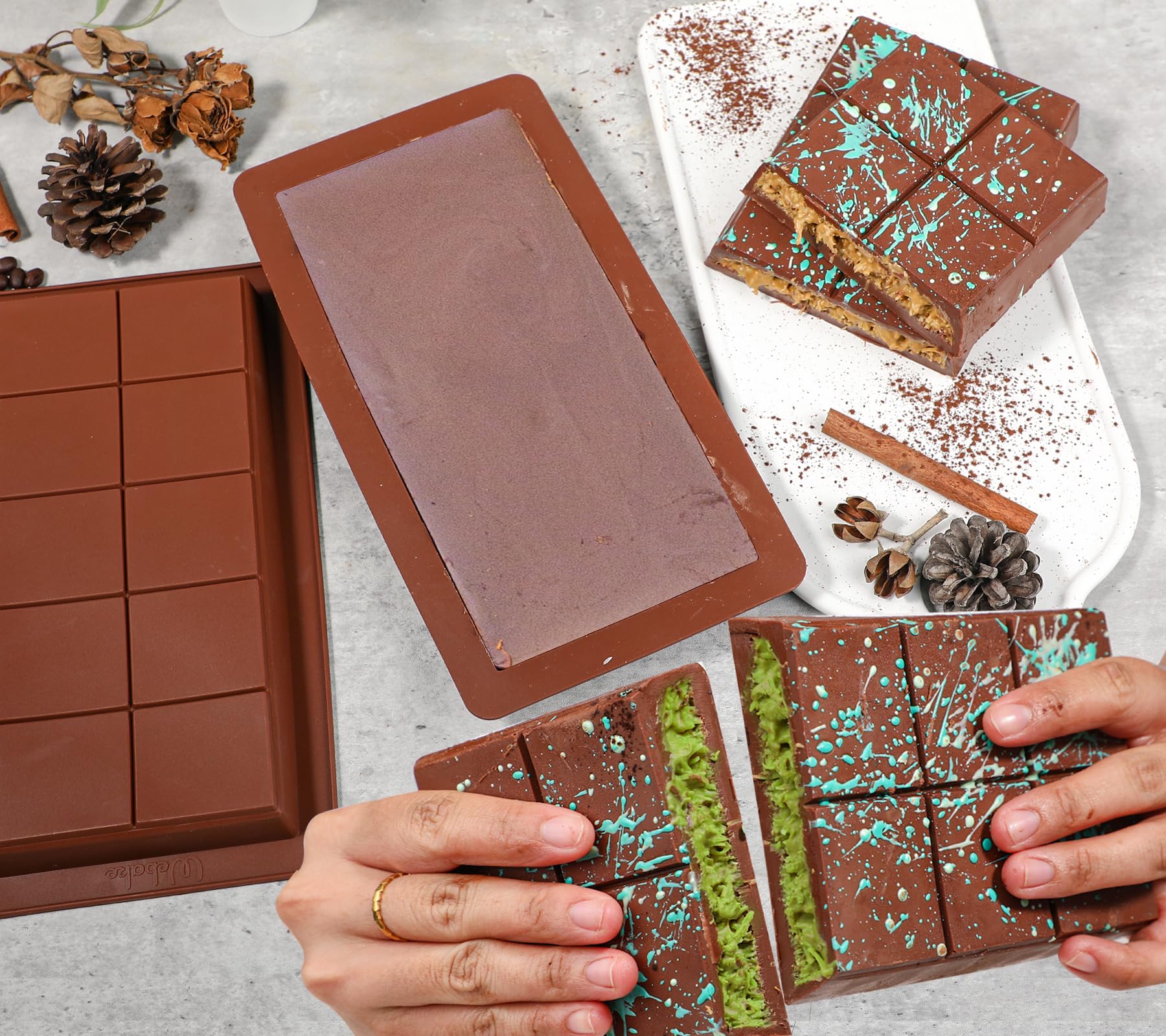 Webake 2-Pack Deep Chocolate Bar Molds - 1 Inch Thick Large Silicone Molds for Stuffed Chocolate Bars, Candy Making & Knafeh Pistachio Filling - Perfect for Homemade Treats, Baking & Gift Giving
