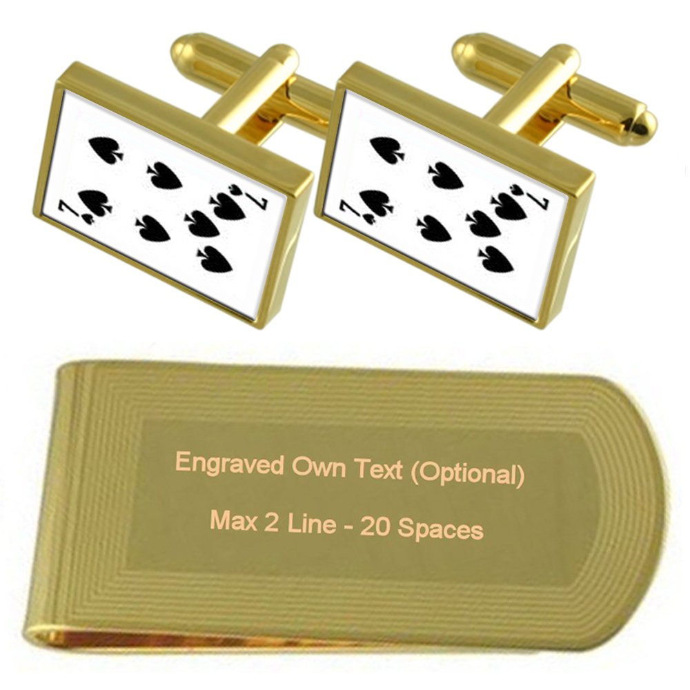Premium Gold-Tone Spades Playing Card Cufflinks & Money Clip Set - Engraved Gift for Men - Perfect for Poker Nights, Weddings & Formal Events