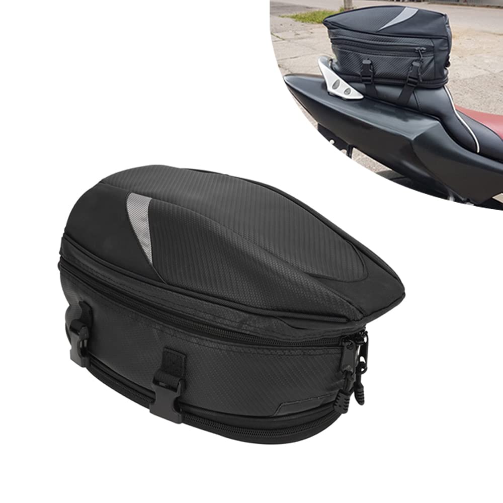 JFG RACING Motorcycle Tail Bag - 18.5L PU Leather Saddlebags Seat Luggage Storage for Helmet & Gear | Waterproof Motorbike Accessories for Touring, Commuting & Adventure Riding