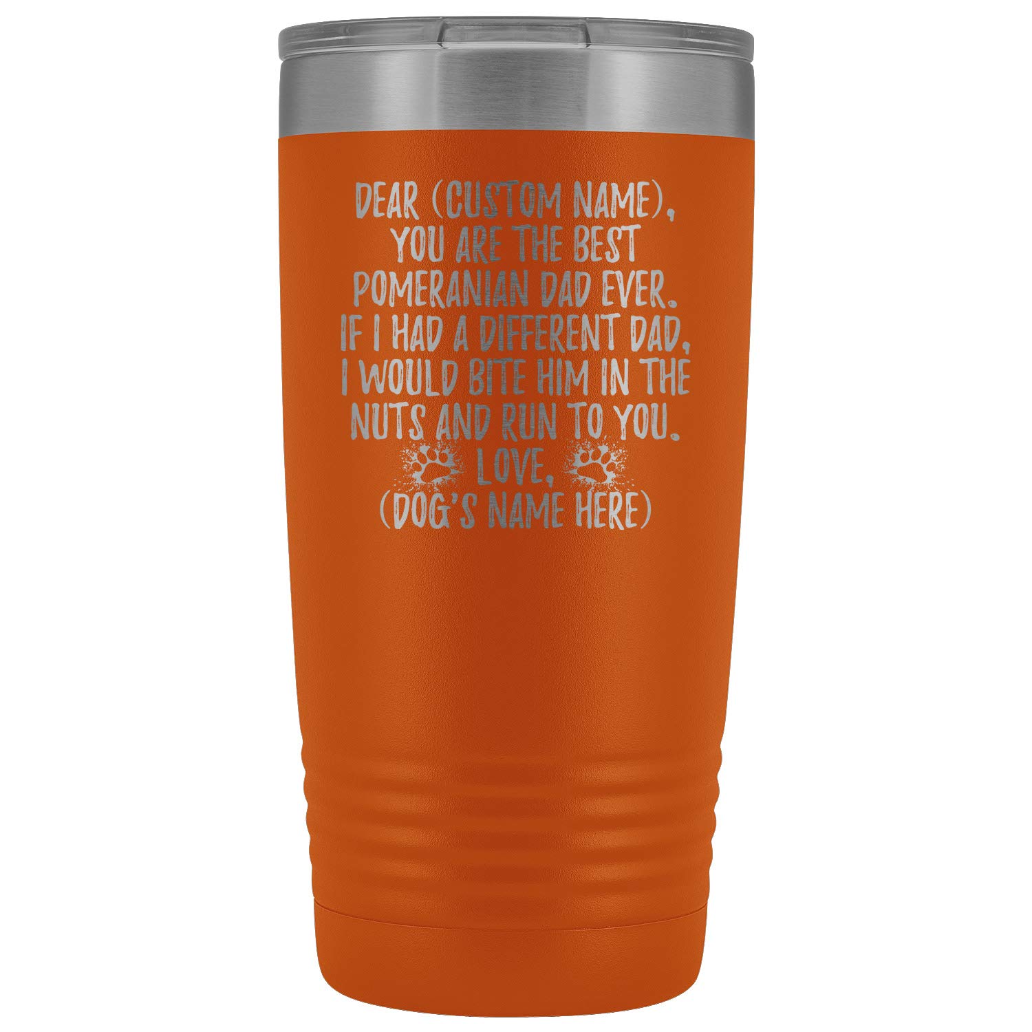 Personalized Pomeranian Dog Dad Tumbler - 20oz Insulated Orange Travel Mug for Dog Lovers - Custom Pompom Dog Gift for Men, Pom Dog Daddy, Pomeranian Owner - Perfect for Coffee, Tea & Outdoor Adventures