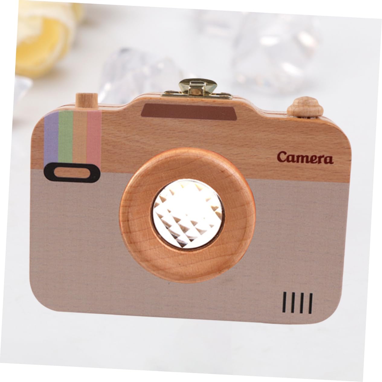 Creative Camera Design Wooden Baby Tooth Keepsake Box - Portable First Tooth Organizer with Note Space for Baby Teeth Storage | Perfect Baby Shower Gift & Milestone Memory Keeper