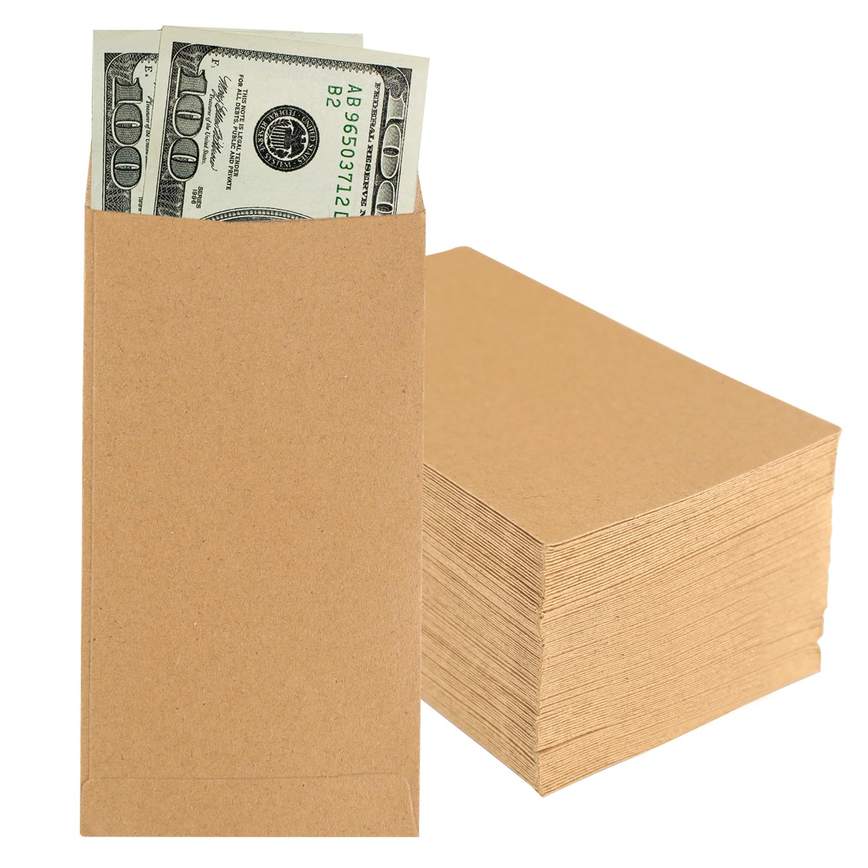 Granhoolm 50 Pack Large Cash Envelopes 3.5 x 6.5 inch - Budgeting Envelopes for Money Savings, Cash Organizer for Envelope System, Brown - Perfect for Dave Ramsey Budgeting, Cash Stuffing & 100 Envelope Challenge