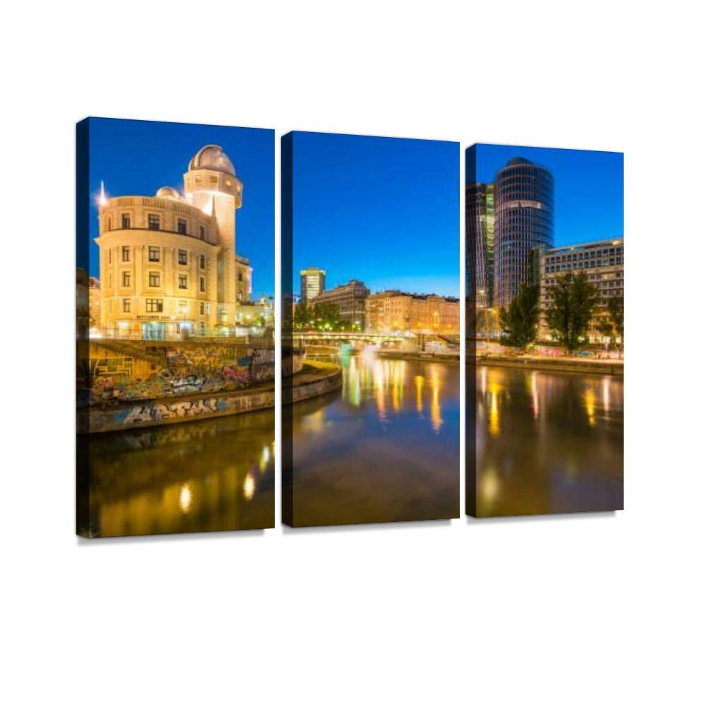 Danube Canal Riverside in Vienna Austria - Canvas Wall Art Paintings for Living Room & Bedroom Decor - 3 Panel Home Wall Art Pictures | Perfect for Modern Interior Design & Housewarming Gifts