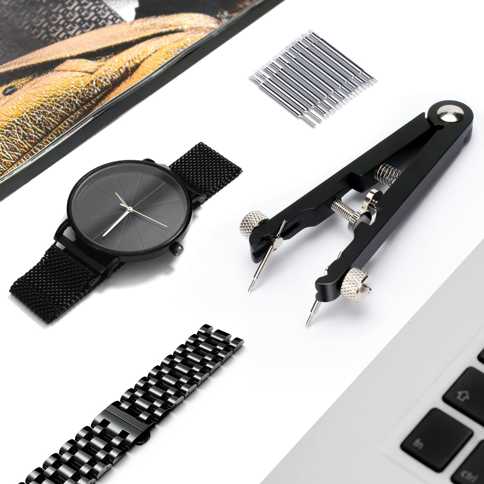 Watch Spring Bar Pliers Tool Kit with 8 Durable Tips, Professional Watch Repair Tweezers for Bracelet Strap Band Removal & Link Adjustment - Essential Watchmaker Tool for DIY Enthusiasts & Jewelers