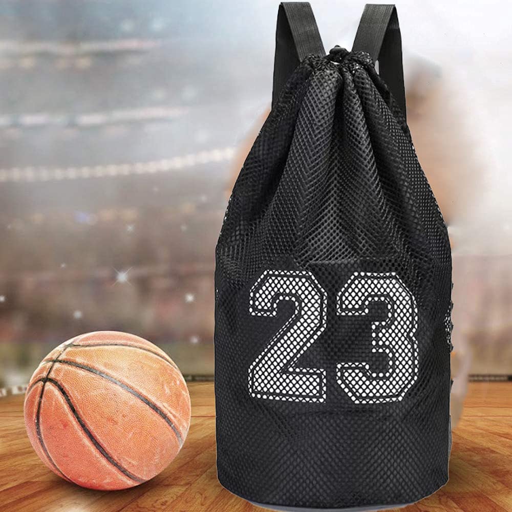 Adjustable Mesh Gym Backpack - Basketball Sports Bag with Drawstring, Multi-Purpose Workout Sack for Fitness, Training & Basketball - Perfect for Gym, Travel & Outdoor Sports (Black)