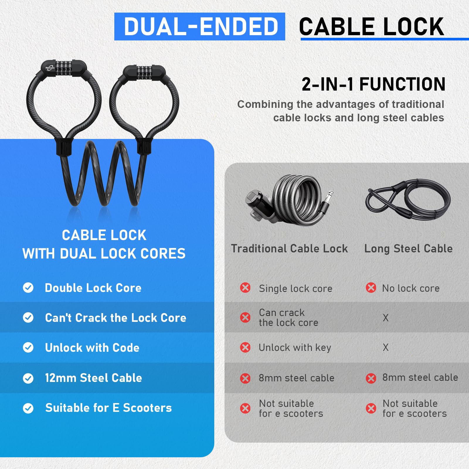 Heavy Duty Scooter Lock - 41 Inch Combination Cable Lock for Bikes, Electric Scooters & Mobility Devices | Anti-Theft Double Cable Security | Perfect for Urban Commuting, Campus Safety & Outdoor Activities