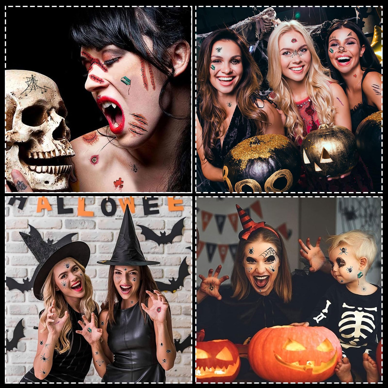 TECHEEL Halloween Temporary Tattoos - Scary Face & Body Tattoos for Halloween, Masquerade, Carnival & Costume Parties - Perfect Gift for Adults & Kids - Great for Cosplay, Themed Events & Spooky Decorations