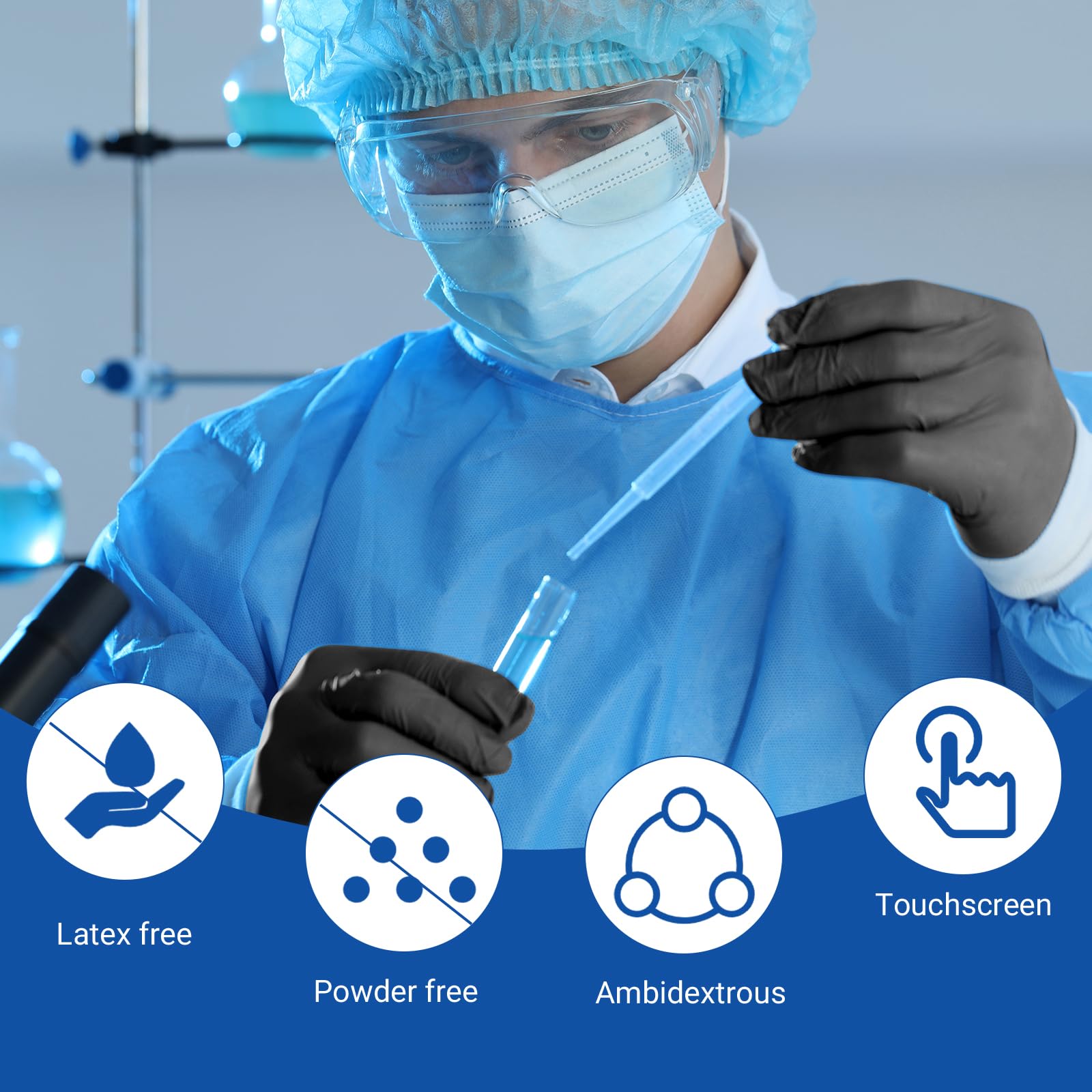 JMU Black Nitrile Gloves - 2000 Count, 3.5Mil XS Size, Latex Free & Powder Free Disposable Gloves for Medical, Cleaning, Food Handling & Tattoo Use