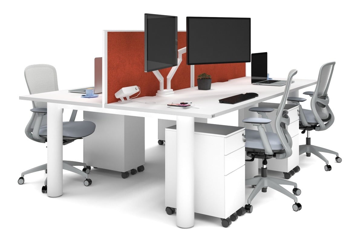Quadro Cylinder Leg 4-Person Office Workstation Desk - 1400L x 800W with Cable Management Scallop - Ideal for Collaborative Workspaces & Modern Offices