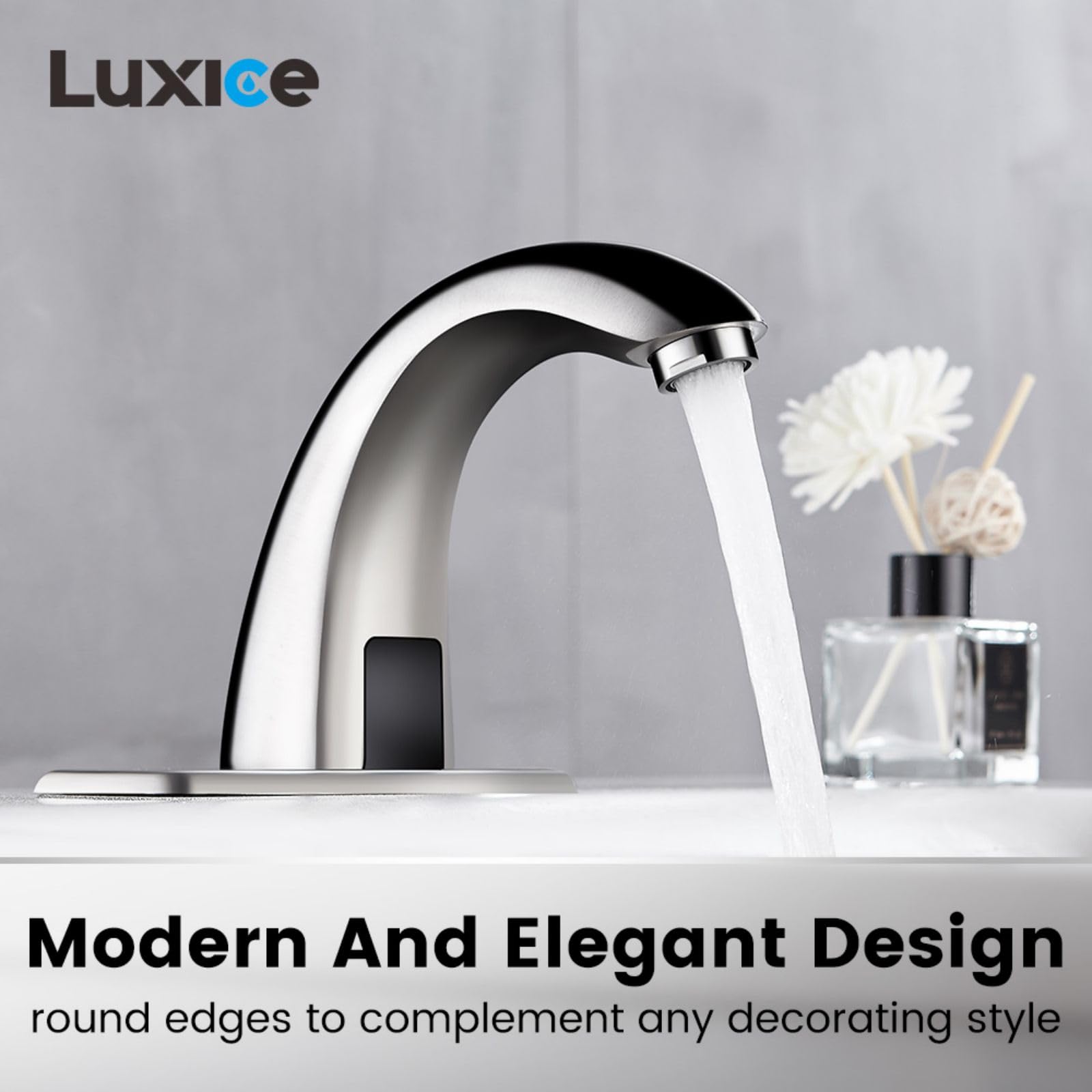 Automatic Touchless Bathroom Sink Faucet with Motion Sensor - Battery Operated Brushed Nickel Faucet for Home, Commercial & Public Restrooms - Hygienic Hands-Free Water Saving Solution