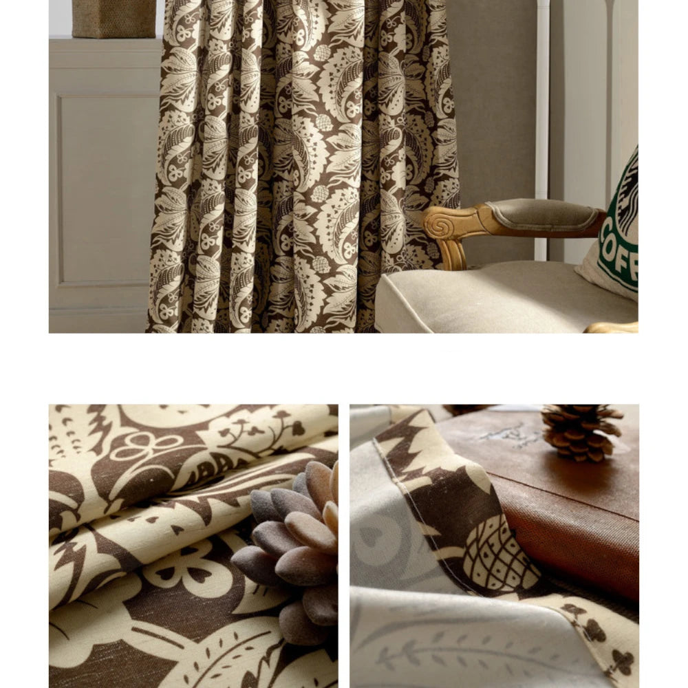 Aubrie Victoria Damask Brown Blackout Curtains - Custom Size, Thermal Insulated, Noise Reducing for Bedroom, Living Room & Nursery