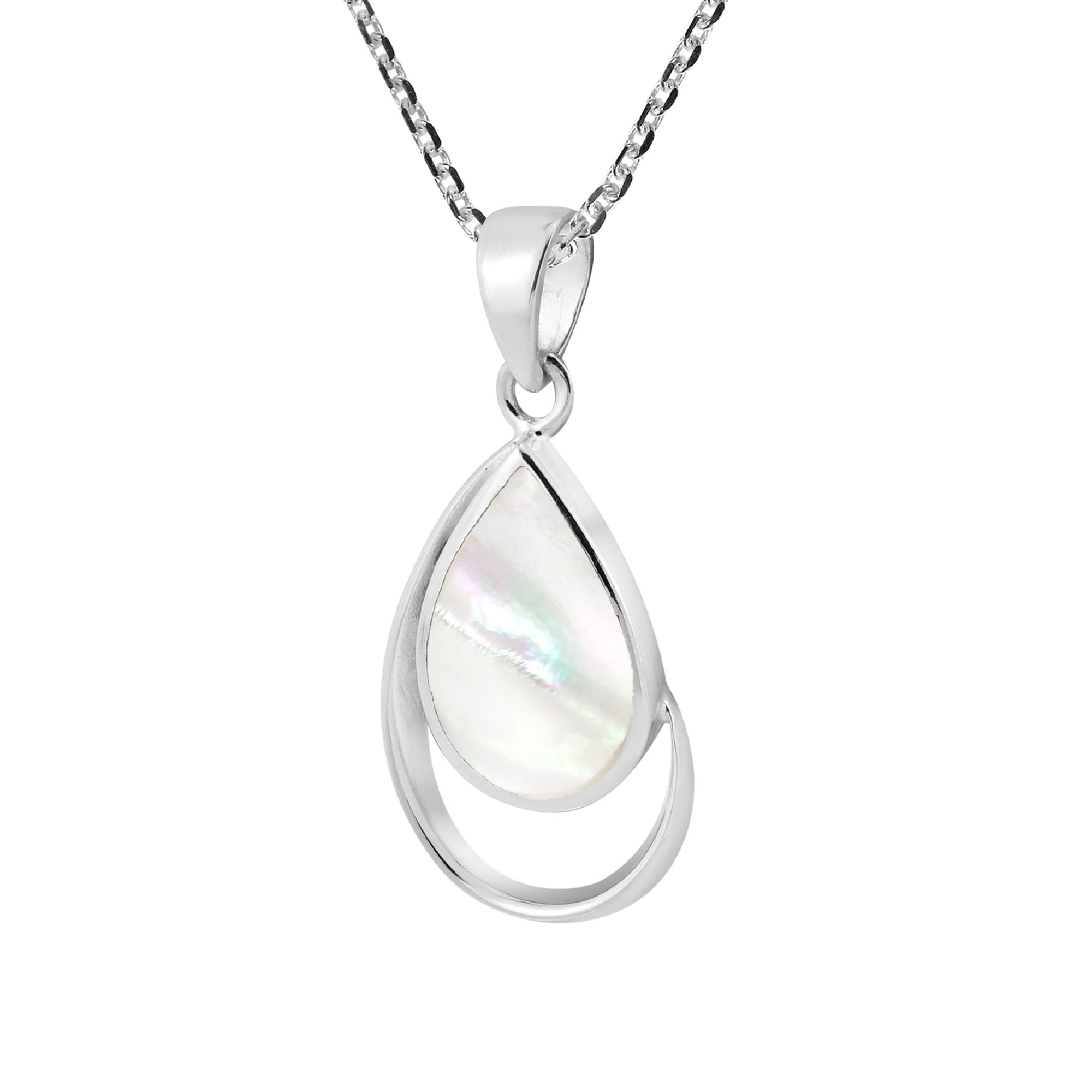 AeraVida Classic Teardrop Mother of Pearl .925 Sterling Silver Pendant Necklace for Women - 18 Inch Chain, Elegant White Stone Jewelry Gift for Birthday, Anniversary & Special Occasions | Perfect for Weddings, Parties & Everyday Wear
