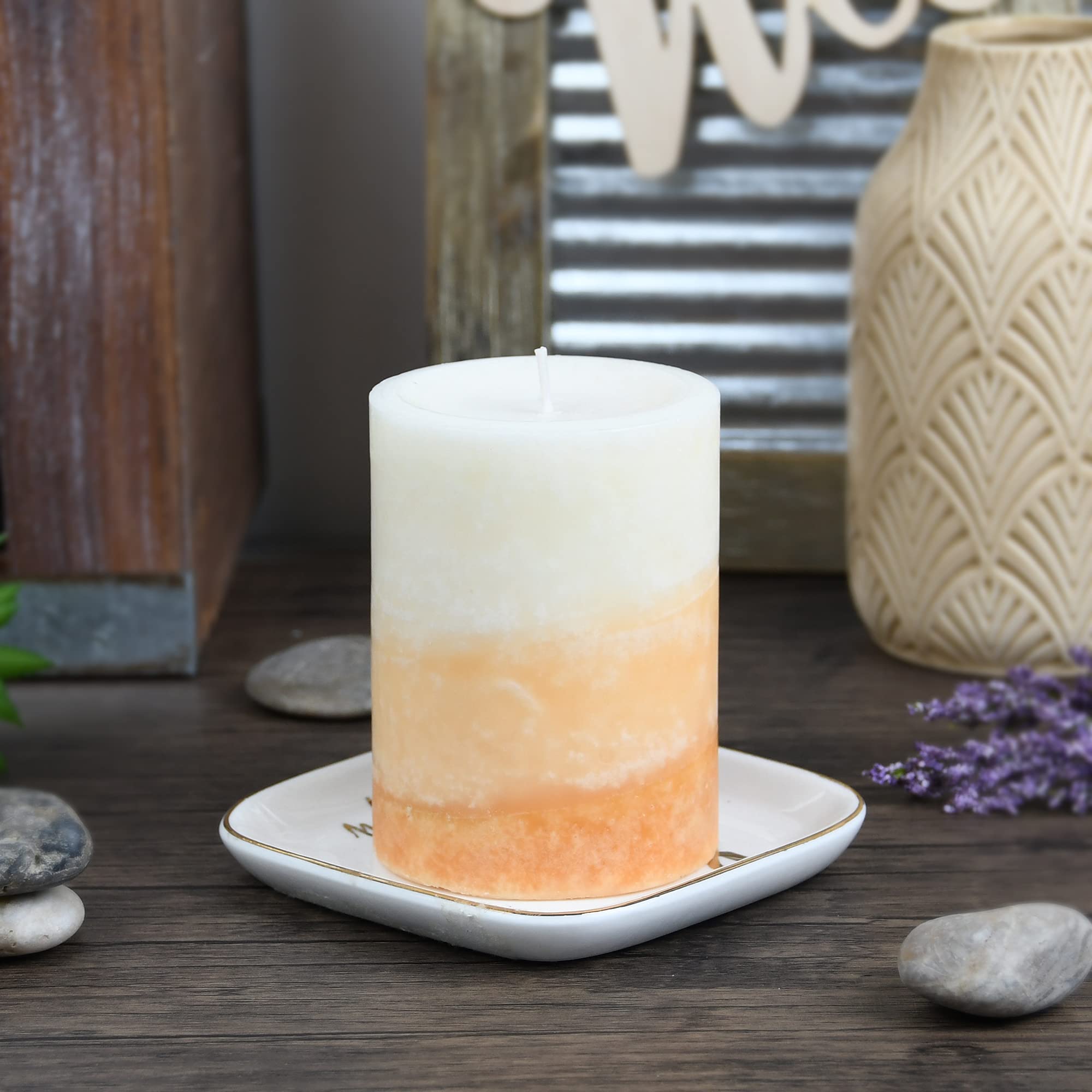 4 Inch Ginger Peach Scented Pillar Candle - Handmade Soy Wax Candle for Home Decor, Relaxation & Aromatherapy | Perfect for Living Room, Bedroom, Bathroom & Gift Giving