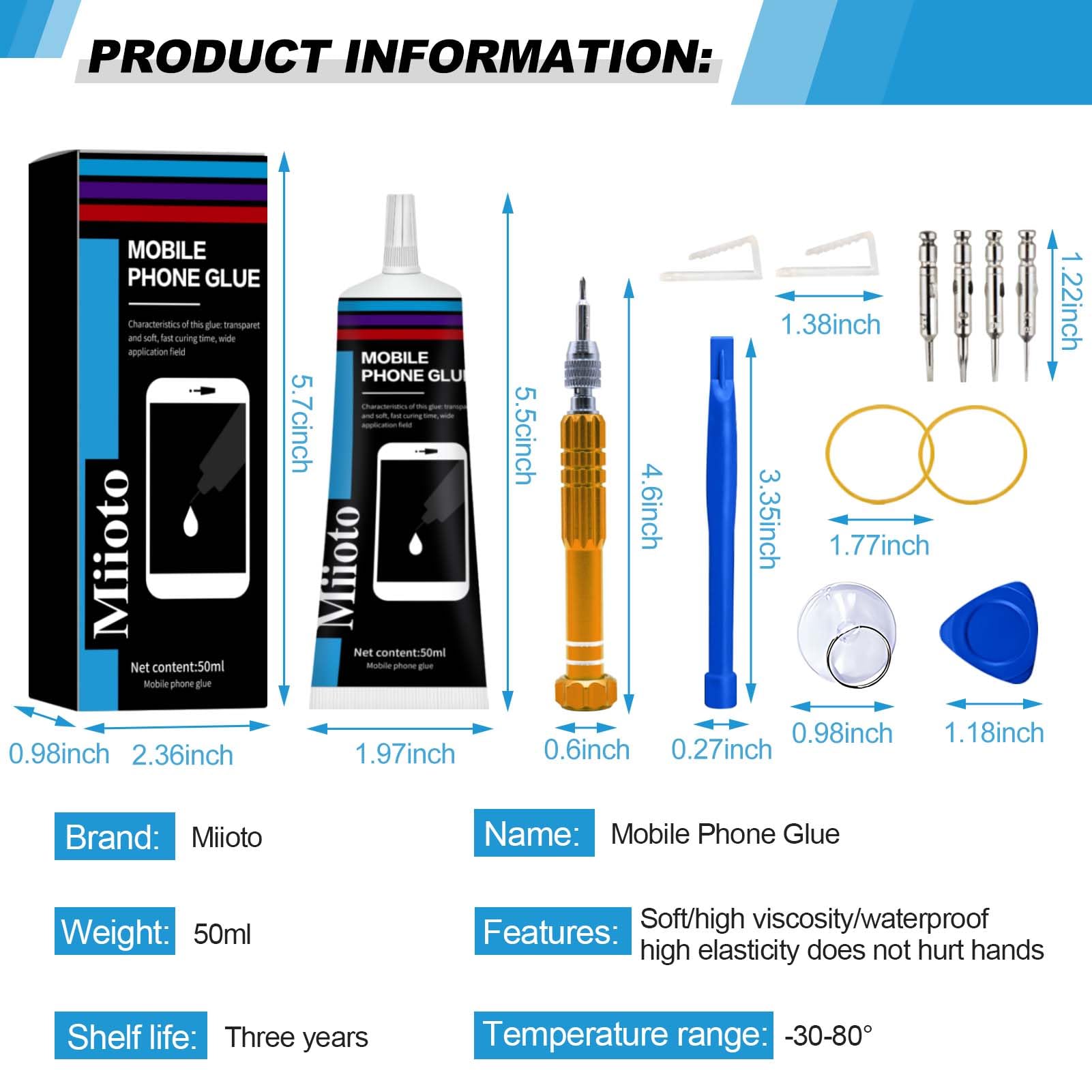 Phone Screen Repair Adhesive Glue Kit with Tools - 50ml Black Multi-Functional Electronic Screen Fixing Solution for iPhone, Samsung & Smartphones - Perfect for DIY Screen Replacement & Glass Repair at Home