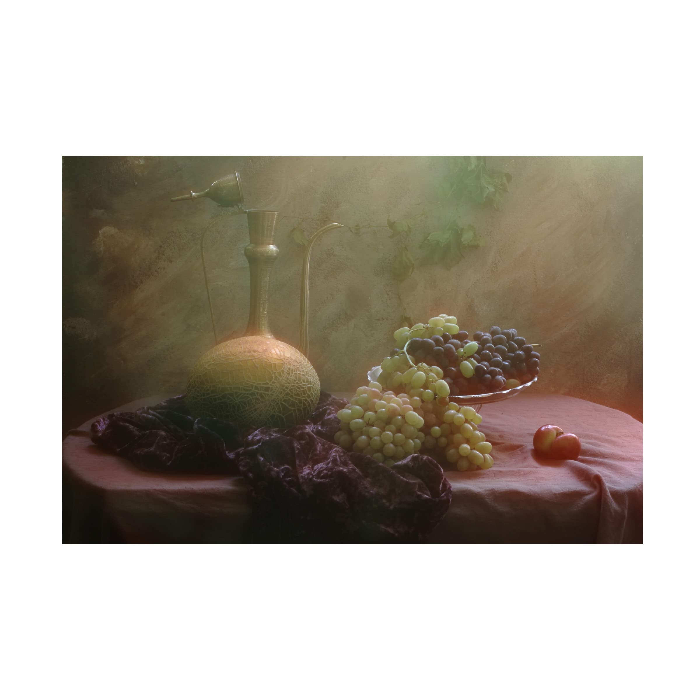 Trademark Fine Art 'Still Life With Grapes And Melon' Canvas Wall Art Print by UstinaGreen - Vintage Fruit Painting for Dining Room & Kitchen Decor