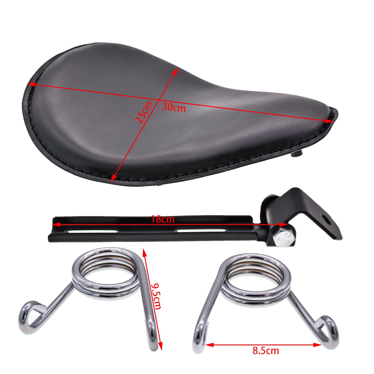 Universal Black Leather Motorcycle Solo Seat Cushion with Torsion Spring Mounting Bracket Kit - Compatible with Harley, Yamaha, Sportster, Kawasaki, Honda Choppers - Comfort Upgrade for Long Rides & Custom Bike Builds