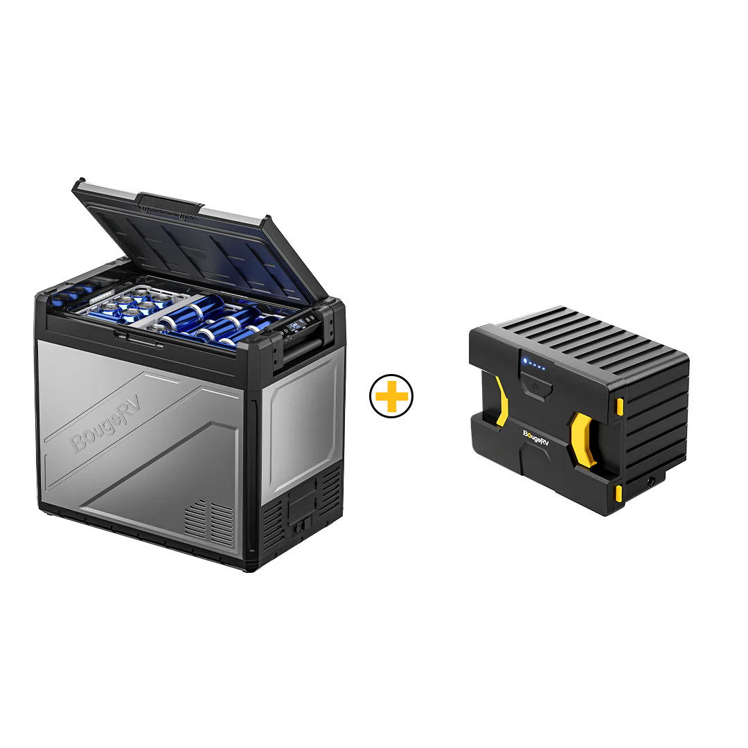 BougeRV Rocky 81QT Dual Zone 12V Portable Car Refrigerator Freezer with Battery - Perfect for Camping, Road Trips & RV Adventures