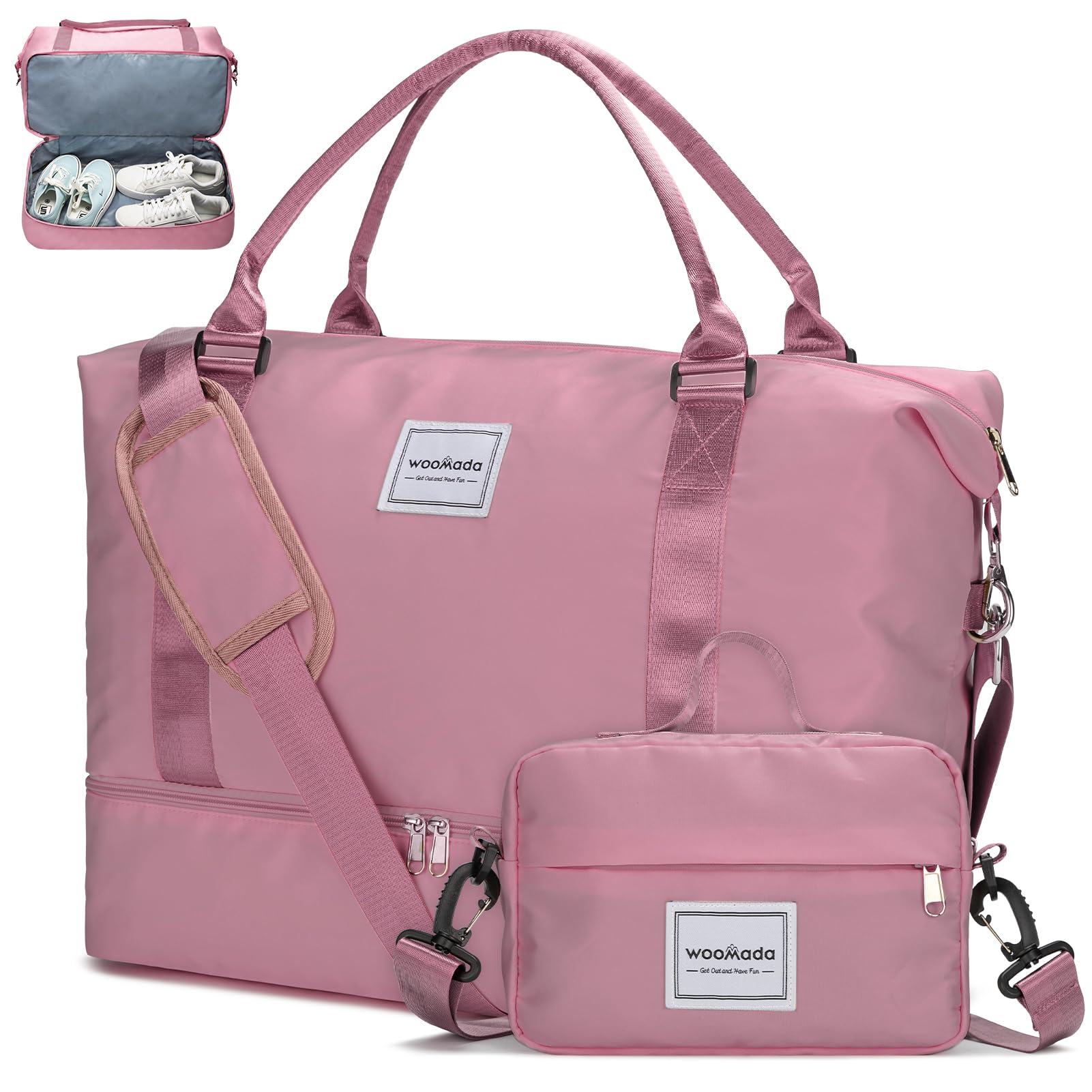 WOOMADA Women's Weekender Overnight Bag - Travel Duffel with Shoulder Strap & Shoe Compartment - Gym Bag with Toiletry Pouch - Perfect for Weekend Getaways, Business Trips & Fitness Workouts