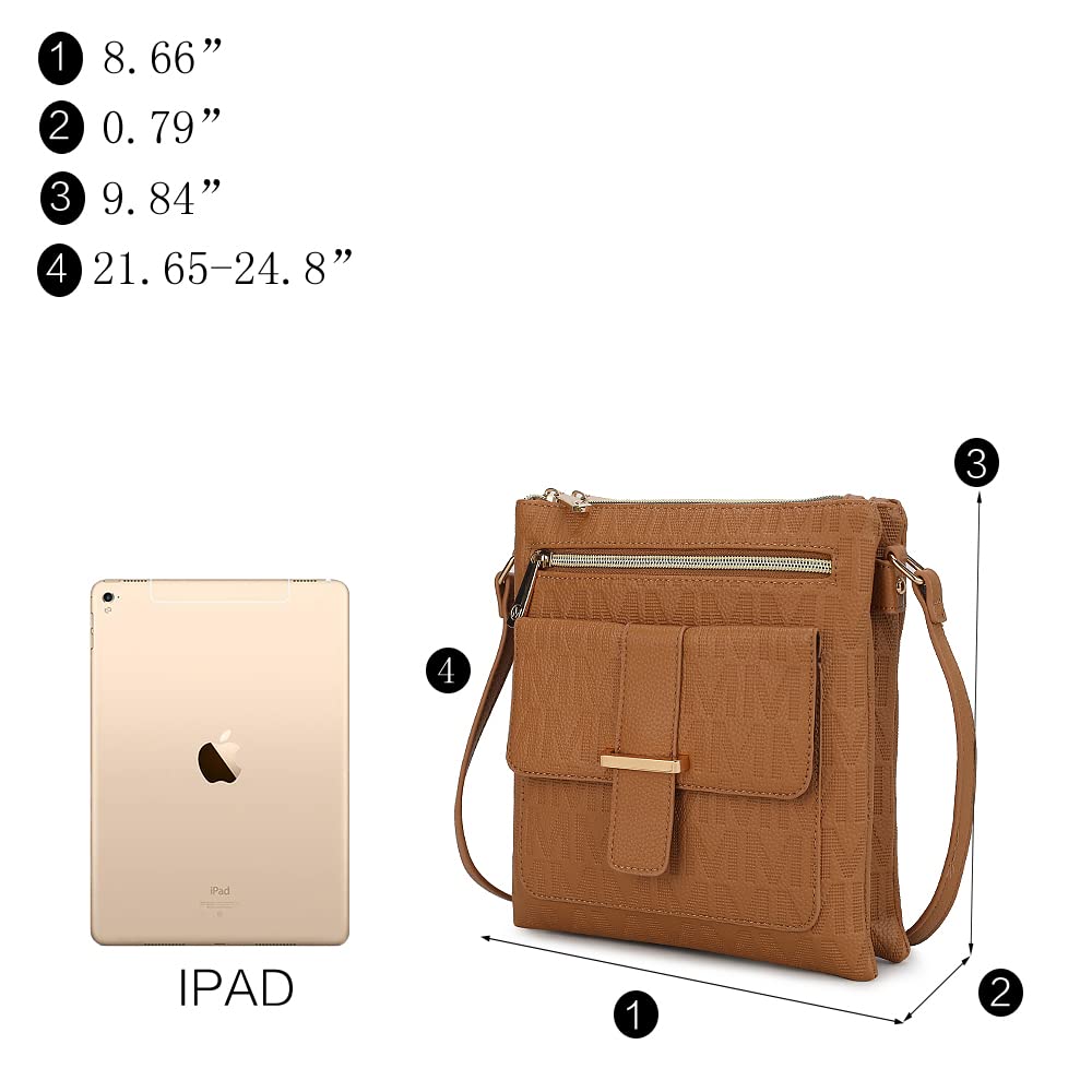 MKF Women's Crossbody Bag - PU Leather Messenger Purse with Triple Compartment & Adjustable Shoulder Strap - Perfect for Work, Travel and Everyday Use