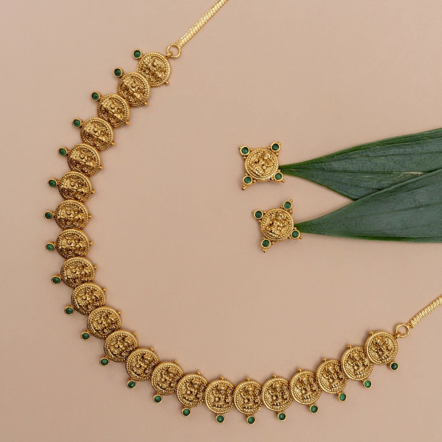 Parthivi Temple Green Kempu Necklace Set | Handmade Indian Jewelry for Women | Perfect for Weddings, Festivals & Ethnic Fashion