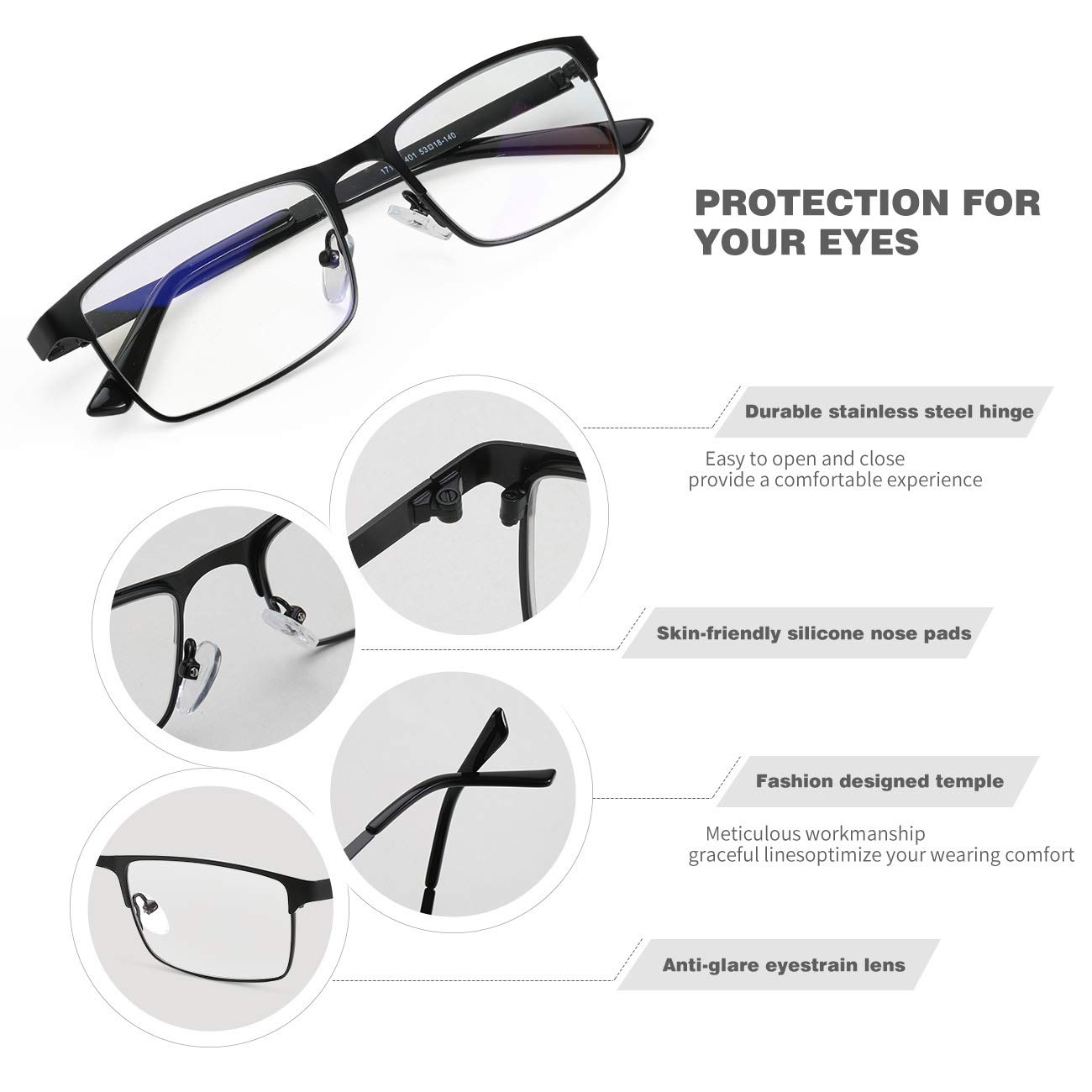 Blue Light Blocking Glasses for Men - Metal Frame Gaming & Computer Use