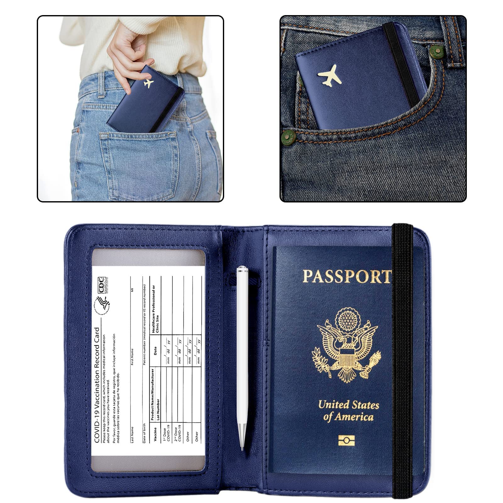 ZOPPEN RFID Blocking Passport Holder Wallet for Women & Men - Travel Document Organizer Cover Case (Blue) | Perfect for Airports, Vacations & Business Trips