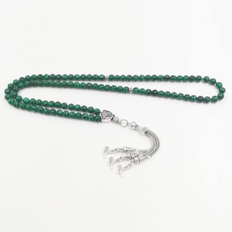 99 Beads Malachite Tasbih Misbaha Islamic Prayer Bracelet for Muslim Men - 6mm x 99 Beads - Perfect for Ramadan, Eid Gifts & Daily Dhikr