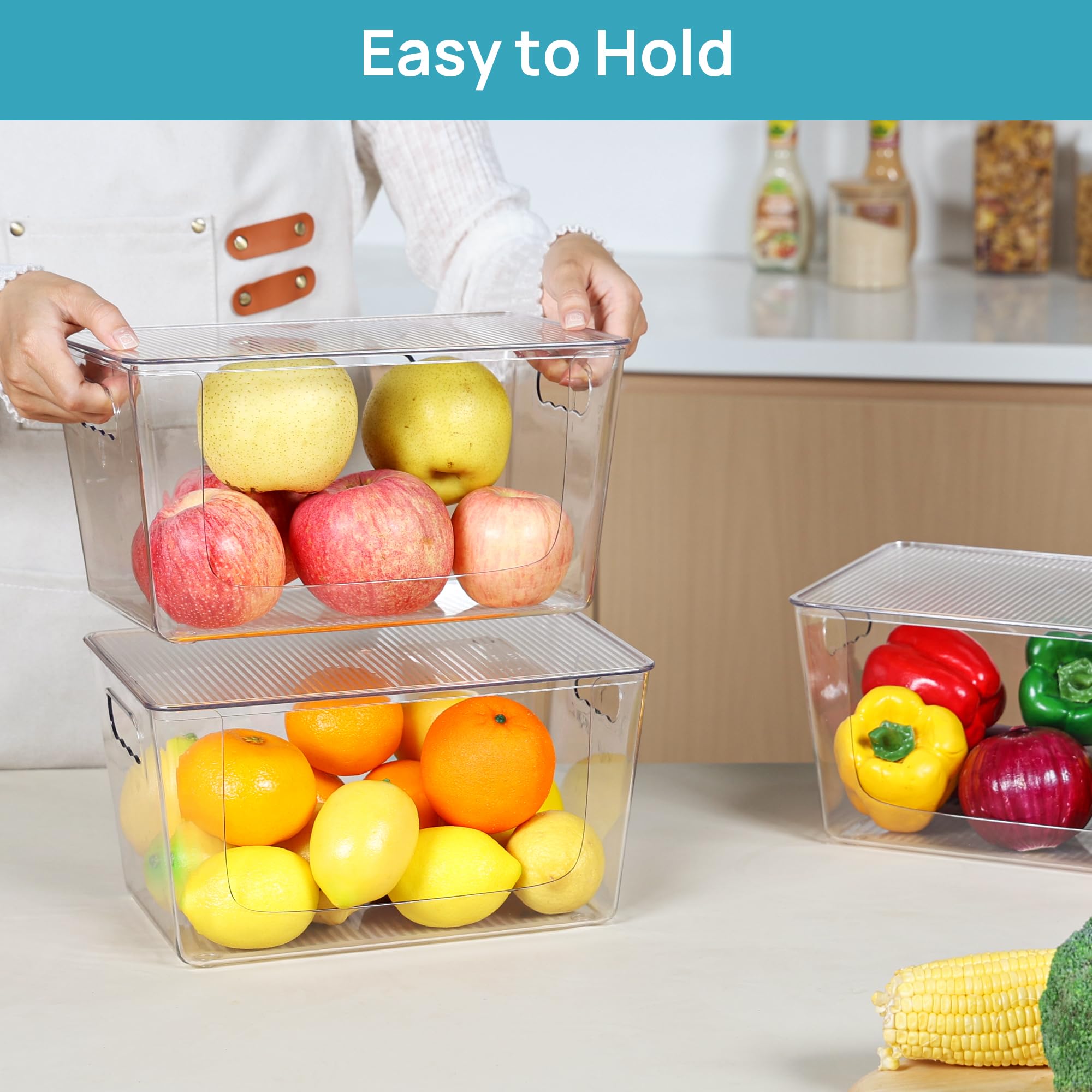 Vtopmart 6-Pack Clear Plastic Storage Bins with Lids - Large Stackable Organizer Containers with Handles for Pantry, Kitchen, Bathroom & Cabinet Organization - Perfect for Food Storage, Toy Organization & Home Decluttering