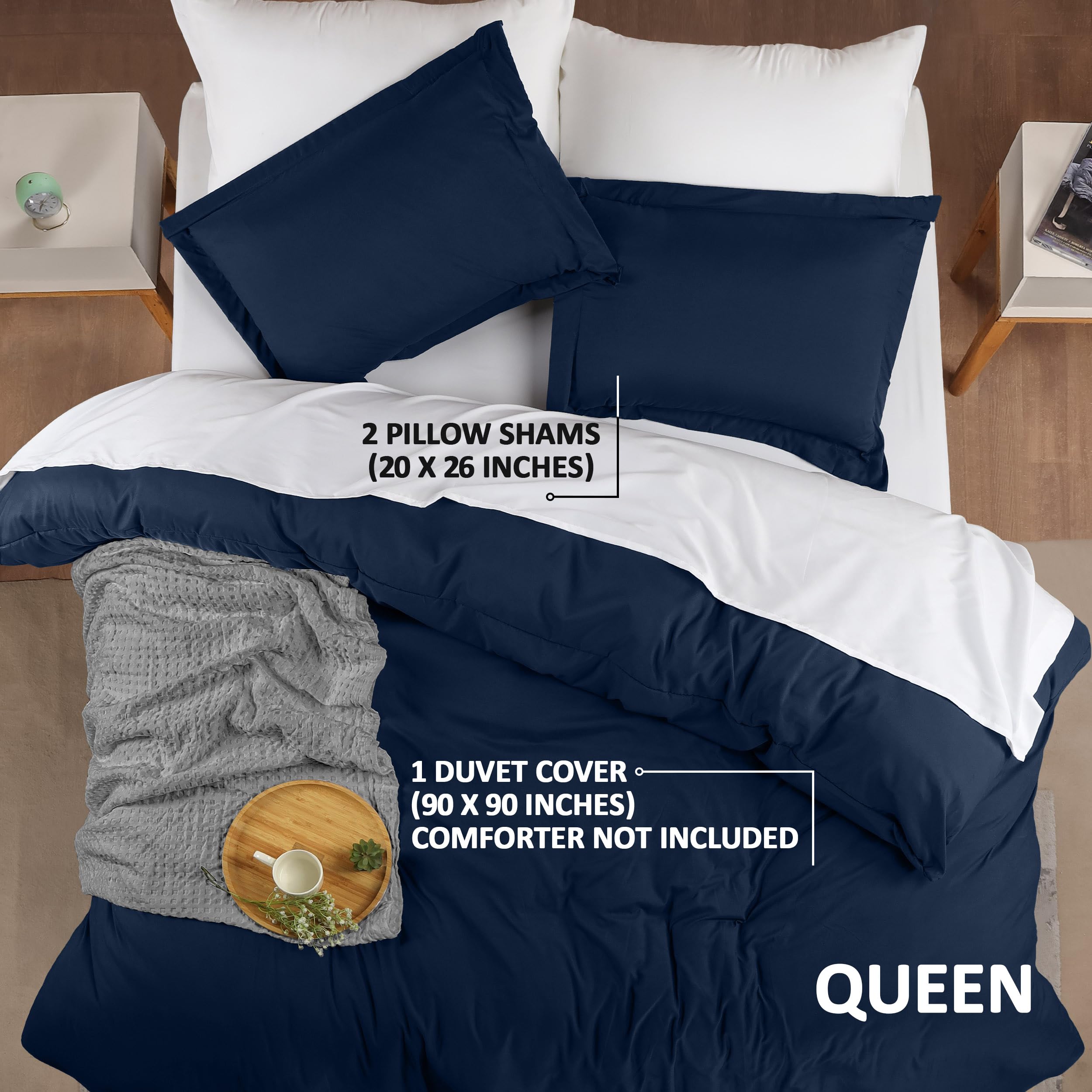 Utopia Bedding Queen Size Duvet Cover Set - Soft Brushed Microfiber 3-Piece Comforter Cover with Zipper Closure (90x90 Inches, Navy) - Perfect for Master Bedroom, Guest Room & Cozy Home Decor