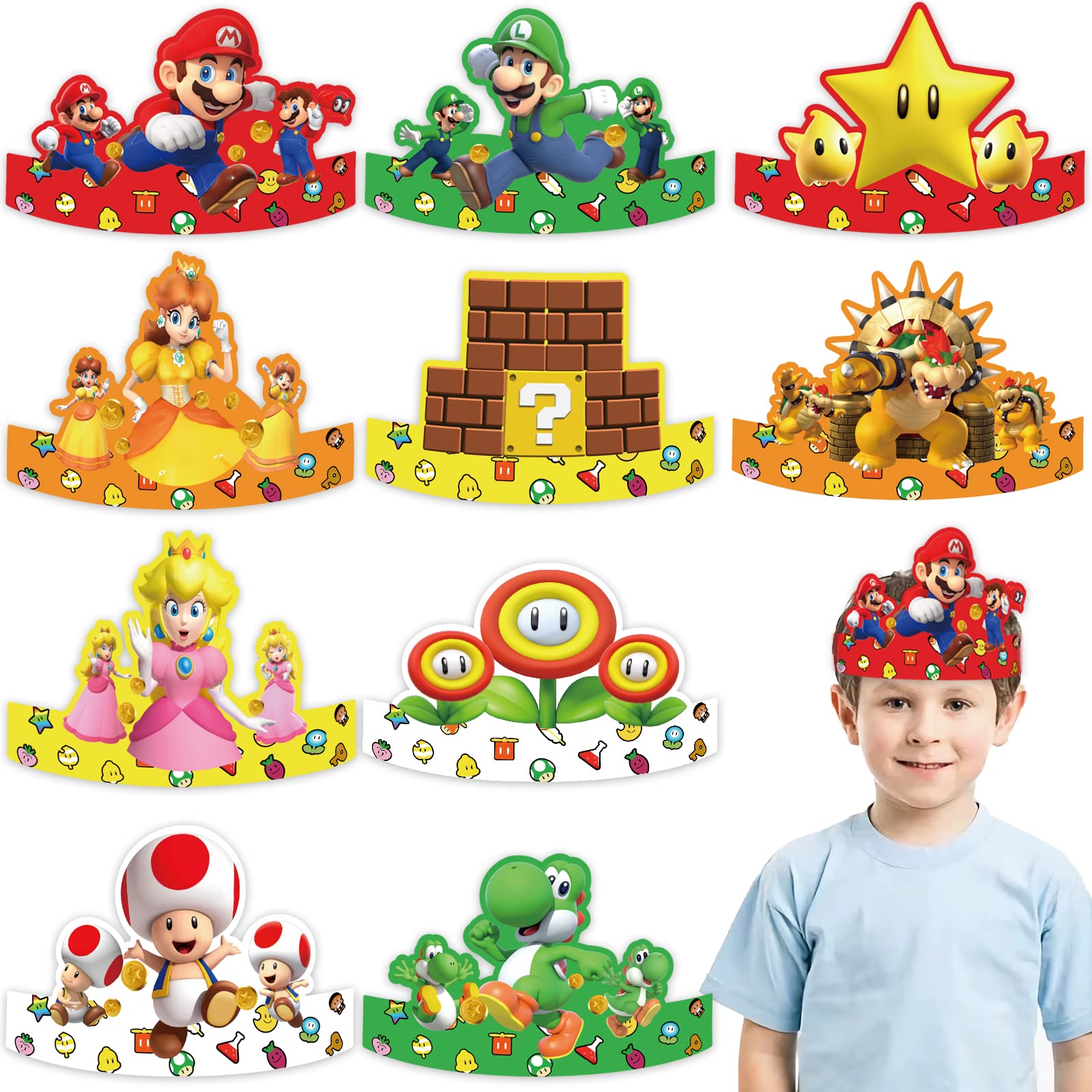 Super Mario Bros Birthday Party Hats - 20 Pcs Kids Costume Dress Up Set with Party Favors & Photo Props - Perfect for Super Mario Themed Birthday Decorations, Cosplay Events, and Family Game Nights