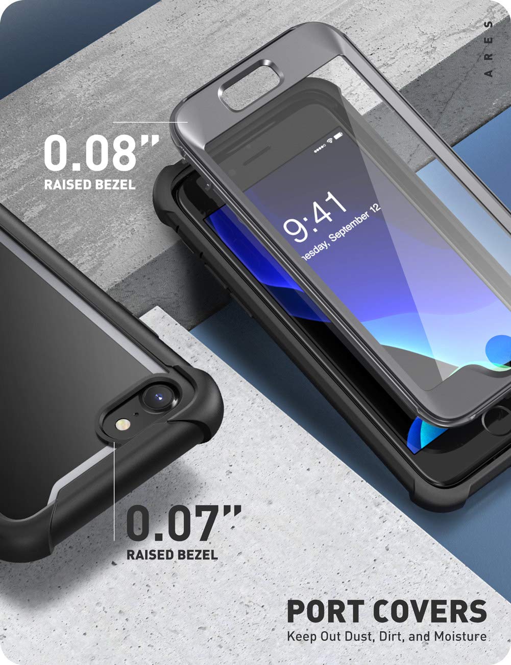 i-Blason Ares Rugged Clear Bumper Case for iPhone SE 2022 (3rd Gen) with Built-in Screen Protector | Compatible with iPhone SE 2020/iPhone 8/iPhone 7 | Shockproof Dual Layer Protection | Perfect for Outdoor, Work & Daily Use (Black)