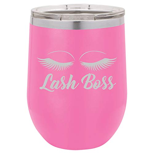 12 oz Double Wall Vacuum Insulated Stainless Steel Wine Tumbler - Stemless Coffee Travel Mug with Lid & Leakproof Design - Perfect for Hot/Cold Drinks On-The-Go, Office, Camping & Lash Extension Artists (Hot Pink)