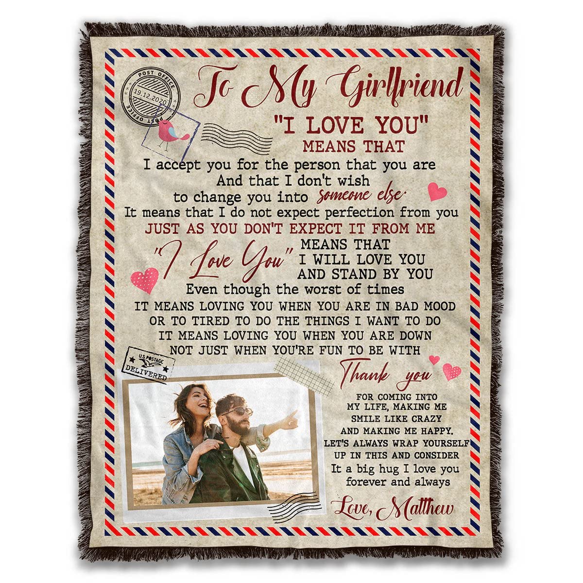 Custom Photo Fleece Blanket - Personalized Valentine's Gift for Couples, Anniversary, I Love You Present - 60x80 Inch Soft Mink & Woven Blanket - Perfect for Cuddling, Home Decor, and Romantic Surprises